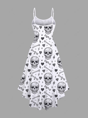 Gothic Plus Size Skull Heart Bone Print High Low Asymmetric Cami Dress