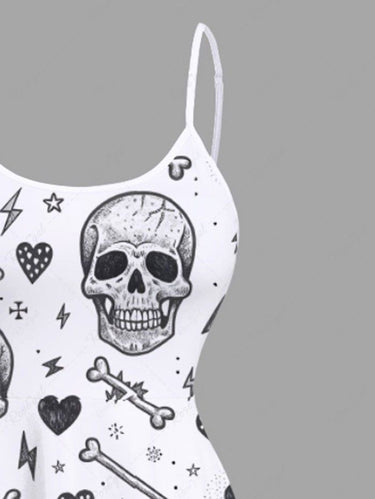 Gothic Plus Size Skull Heart Bone Print High Low Asymmetric Cami Dress