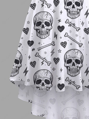 Gothic Plus Size Skull Heart Bone Print High Low Asymmetric Cami Dress