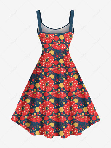 Gothic Plus Size Floral Mushroom Print A Line Tank Dress
