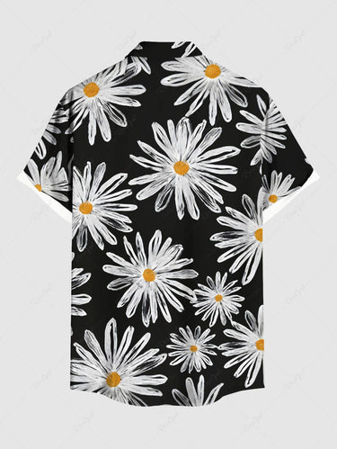 Gothic Plus Size Daisy Flower Print Button Pocket Shirt For Men