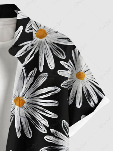 Gothic Plus Size Daisy Flower Print Button Pocket Shirt For Men
