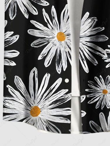 Gothic Plus Size Daisy Flower Print Button Pocket Shirt For Men