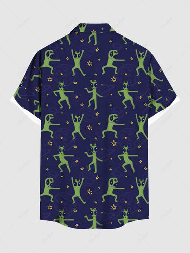 Gothic Plus Size Alien Stars Print Button Pocket Shirt For Men