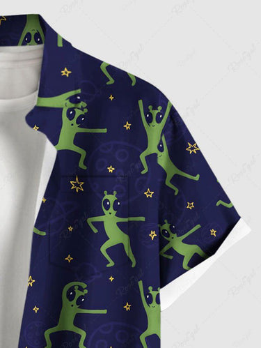 Gothic Plus Size Alien Stars Print Button Pocket Shirt For Men