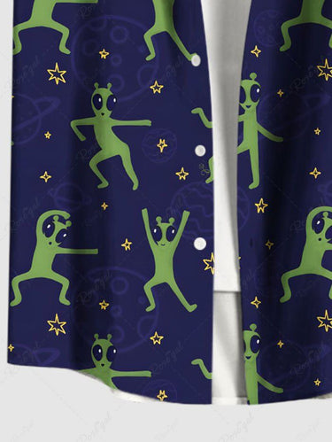 Gothic Plus Size Alien Stars Print Button Pocket Shirt For Men