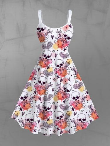 Gothic Plus Size Skull Heart Arrow Print A Line Tank Dress