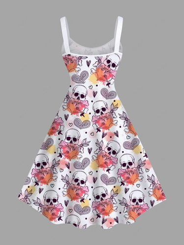 Gothic Plus Size Skull Heart Arrow Print A Line Tank Dress