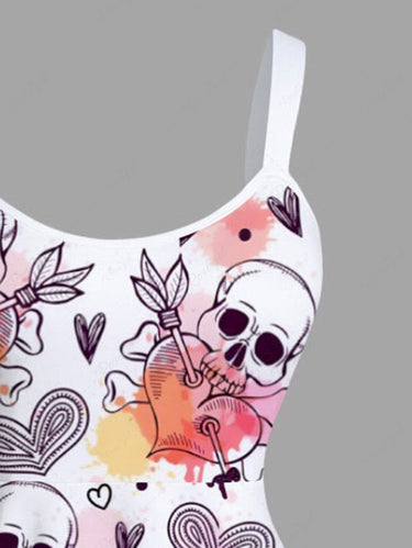 Gothic Plus Size Skull Heart Arrow Print A Line Tank Dress