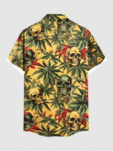Gothic Plus Size Coconut Tree Skull Print Hawaii Buttons Pocket Shirt For Men