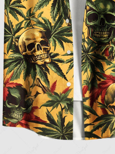 Gothic Plus Size Coconut Tree Skull Print Hawaii Buttons Pocket Shirt For Men