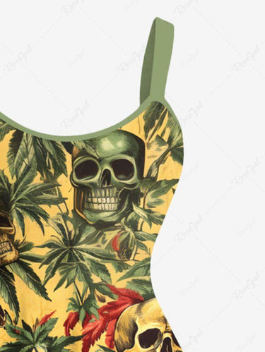 Gothic Plus Size Coconut Tree Skull Print Hawaii A Line Tank Dress