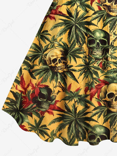 Gothic Plus Size Coconut Tree Skull Print Hawaii A Line Tank Dress