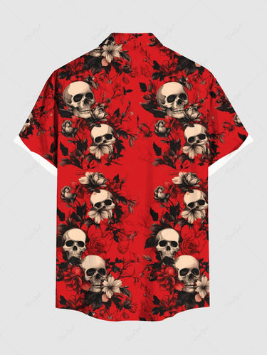 Gothic Plus Size Skull Floral Print Button Pocket Shirt For Men