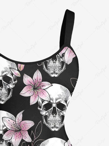 Gothic Plus Size Skull Floral Print A Line Tank Dress