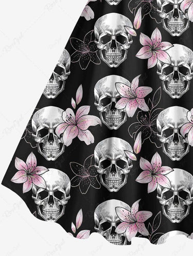 Gothic Plus Size Skull Floral Print A Line Tank Dress