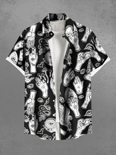 Gothic Plus Size Eye Hand Mushroom Bat Snake Print Button Pocket Shirt For Men