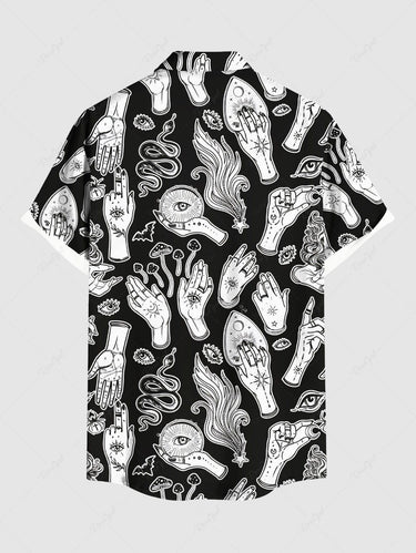 Gothic Plus Size Eye Hand Mushroom Bat Snake Print Button Pocket Shirt For Men