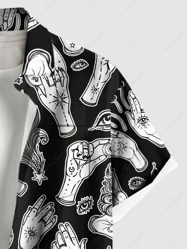 Gothic Plus Size Eye Hand Mushroom Bat Snake Print Button Pocket Shirt For Men
