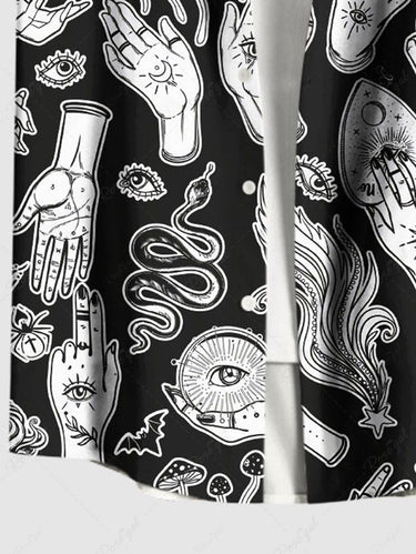 Gothic Plus Size Eye Hand Mushroom Bat Snake Print Button Pocket Shirt For Men