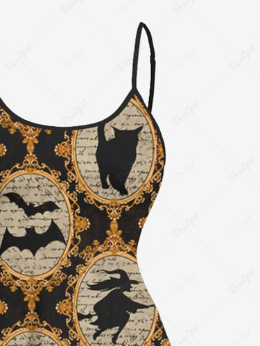 Gothic Plus Size Bat Wizard Pumpkin Cat Crow Mirror Print High Low Asymmetric Cami Dress