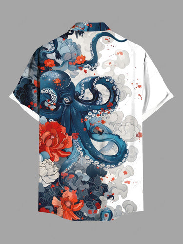 Gothic Plus Size Octopus Floral Cloud Print Hawaii Button Pocket Shirt For Men