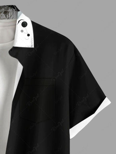 Gothic Plus Size Ink Painting Splatter Cat Print Button Pocket Shirt For Men