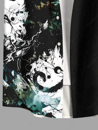 Gothic Plus Size Ink Painting Splatter Cat Print Button Pocket Shirt For Men