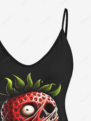 Gothic Plus Size Skull Strawberry Printed Cami Top (Adjustable Shoulder Strap)