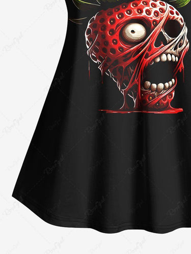 Gothic Plus Size Skull Strawberry Printed Cami Top (Adjustable Shoulder Strap)