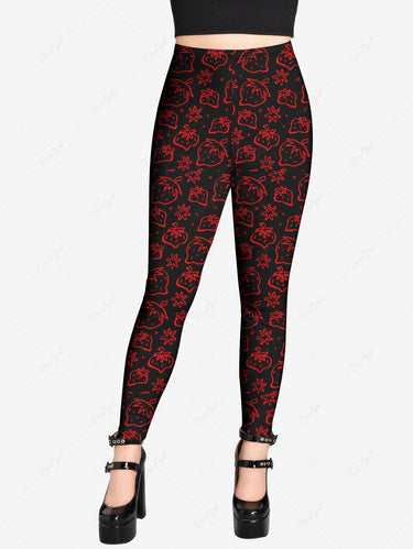 Gothic Plus Size Strawberry Printed Leggings