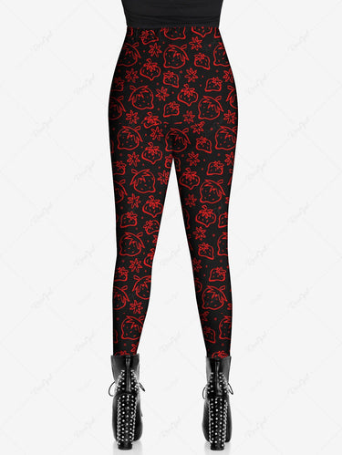 Gothic Plus Size Strawberry Printed Leggings