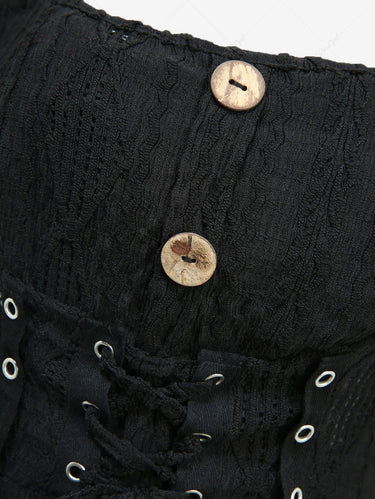 Gothic Lace Up Textured Mock Button A Line Dress