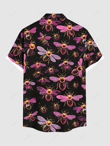 Gothic Plus Size Bee Print Button Pocket Shirt For Men