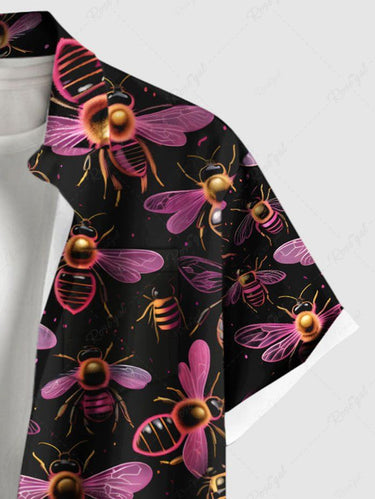 Gothic Plus Size Bee Print Button Pocket Shirt For Men