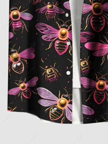 Gothic Plus Size Bee Print Button Pocket Shirt For Men