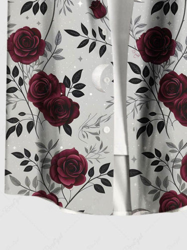 Gothic Plus Size Rose Flower Leaves Branch Print Button Pocket Shirt For Men
