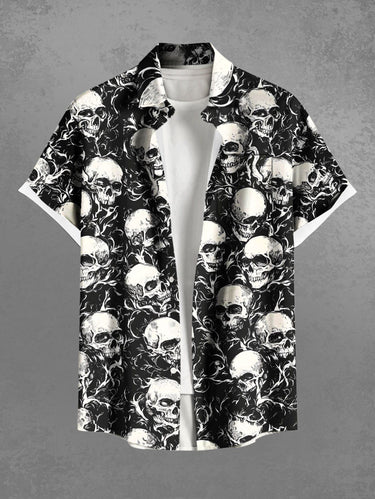 Gothic Plus Size Skull Branch Print Button Pocket Shirt For Men