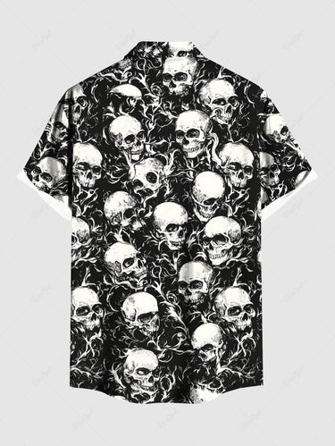 Gothic Plus Size Skull Branch Print Button Pocket Shirt For Men