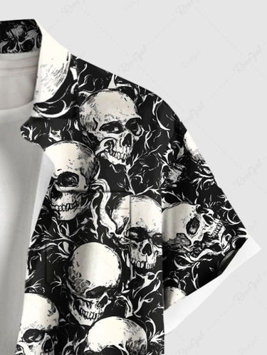 Gothic Plus Size Skull Branch Print Button Pocket Shirt For Men