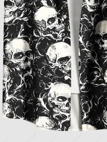 Gothic Plus Size Skull Branch Print Button Pocket Shirt For Men