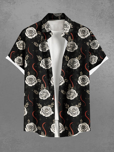 Gothic Plus Size Rose Flower Snake Print Button Pocket Shirt For Men