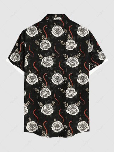 Gothic Plus Size Rose Flower Snake Print Button Pocket Shirt For Men