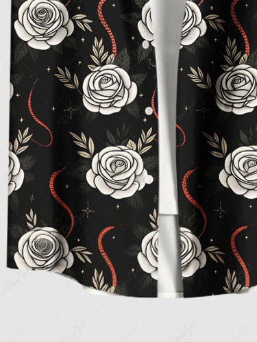 Gothic Plus Size Rose Flower Snake Print Button Pocket Shirt For Men