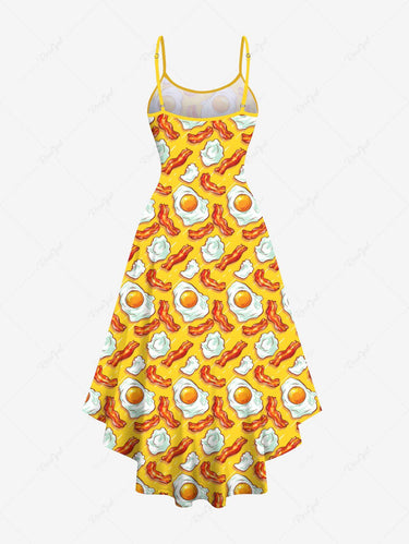 Gothic Plus Size Egg Bacon Print High Low Asymmetric Cami Dress
