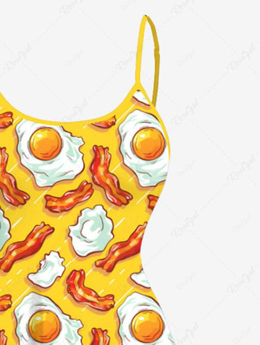Gothic Plus Size Egg Bacon Print High Low Asymmetric Cami Dress