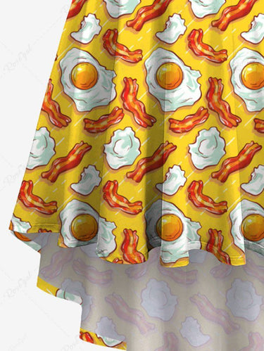 Gothic Plus Size Egg Bacon Print High Low Asymmetric Cami Dress