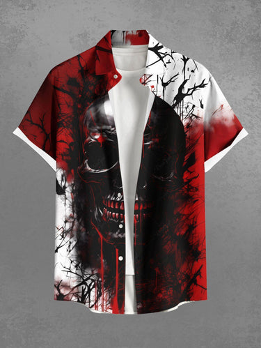 Gothic Plus Size Ink Painting Skull Bloody Print Button Pocket Shirt For Men