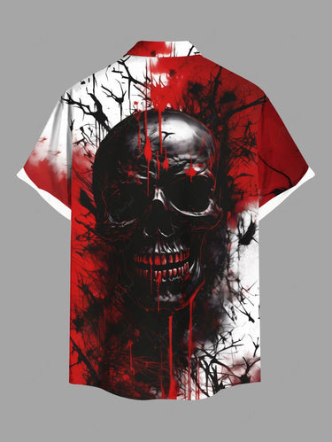 Gothic Plus Size Ink Painting Skull Bloody Print Button Pocket Shirt For Men