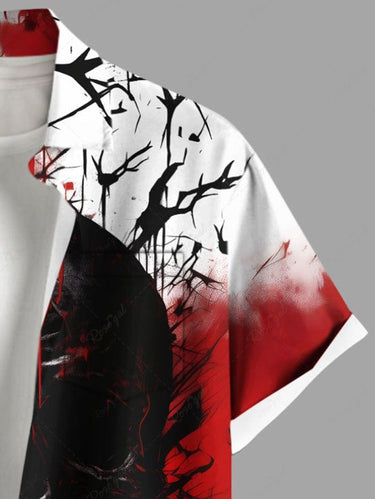 Gothic Plus Size Ink Painting Skull Bloody Print Button Pocket Shirt For Men